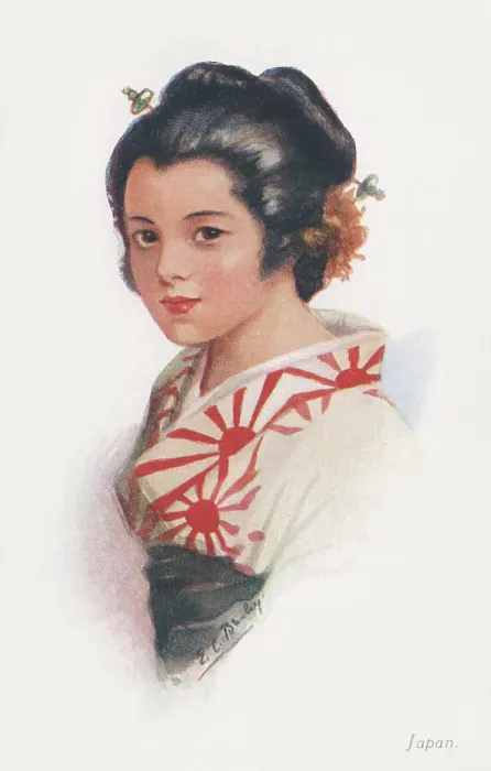 Framed Print : Japan. Head and shoulders portrait of a patriotic young girl Framed Print : Japan. Head and shoulders portrait of a patriotic young girl