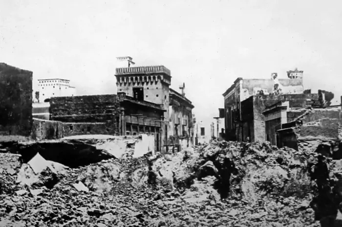 Framed Print : Etna destroyed by volcano eruption, probably early 1900s Framed Print : Etna destroyed by volcano eruption, probably early 1900s