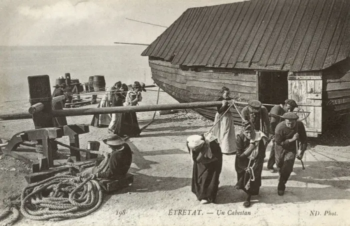 Framed Print : Etretat, France - working a beachside capstan Framed Print : Etretat, France - working a beachside capstan