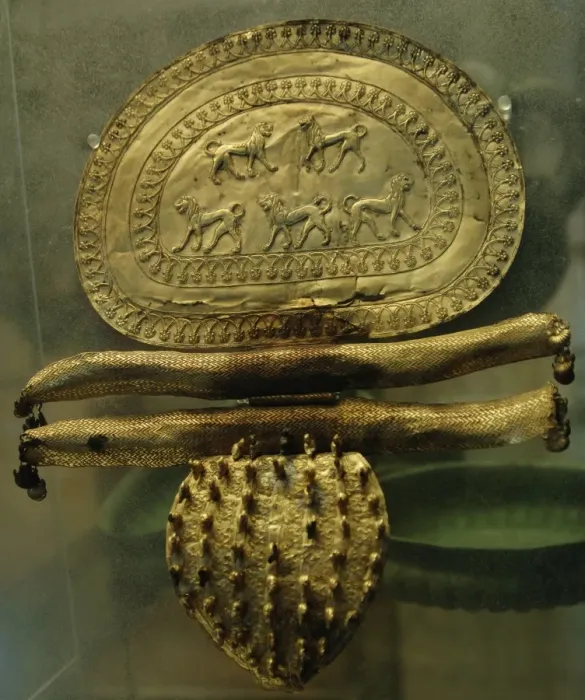 Framed Print : Etruscan Art. Italy. Great gold fibula decorated with lions Framed Print : Etruscan Art. Italy. Great gold fibula decorated with lions