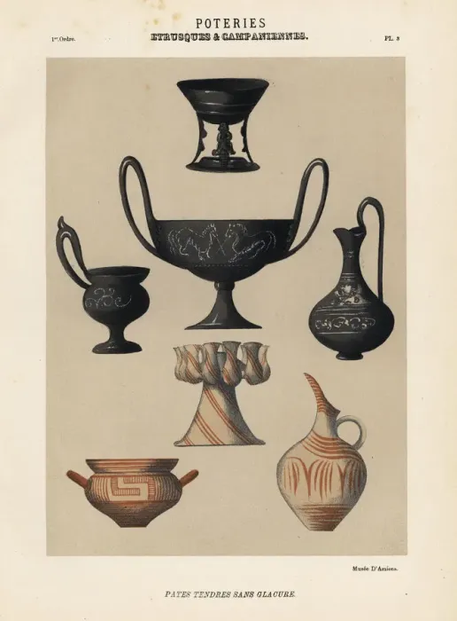 Framed Print : Etruscan and Campanian pottery in soft paste without glaze Framed Print : Etruscan and Campanian pottery in soft paste without glaze