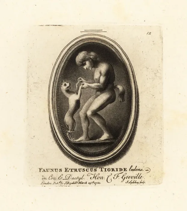 Framed Print : Etruscan faun playing with a tiger Framed Print : Etruscan faun playing with a tiger