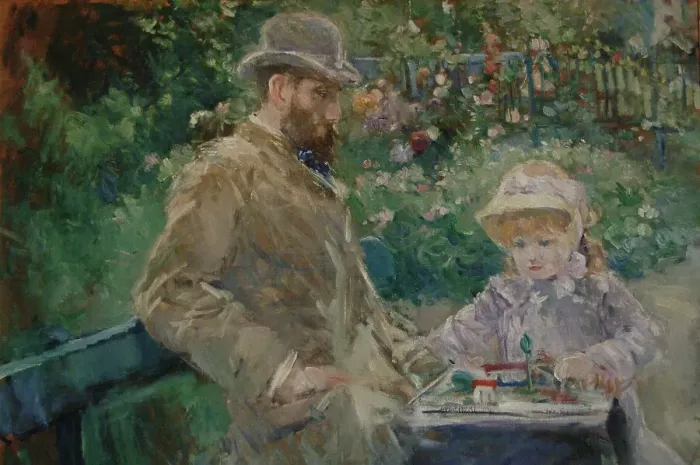 Framed Print : Eugene Manet and his daughter in the garden of Bougival Framed Print : Eugene Manet and his daughter in the garden of Bougival