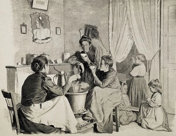 EUROPE. Miners women taking a coffe. Engraving