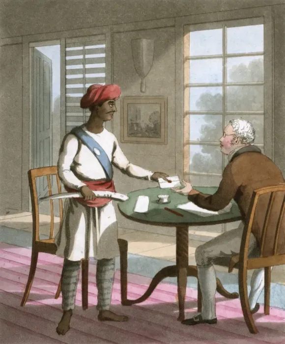 Framed Print : European Gentleman delivering a letter