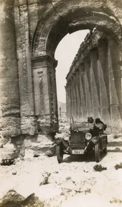Framed Print : European Gentleman driven Triumphal Arch, Palmyra, Syria Framed Print : European Gentleman driven Triumphal Arch, Palmyra, Syria