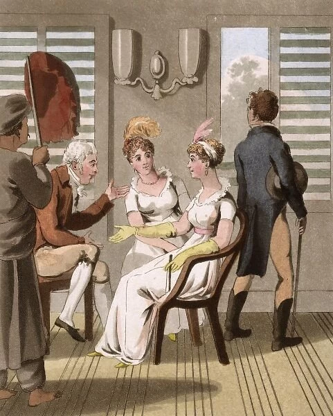 European lady attended by a servant using a hand punkah