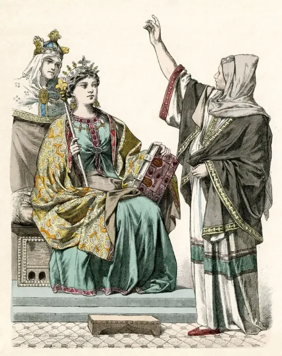 Framed Print : European Queen and minstrel in costume