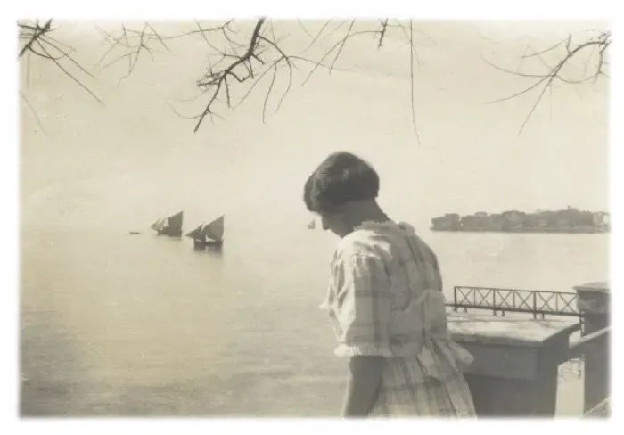 Framed Print : European woman near a river, Middle East Framed Print : European woman near a river, Middle East
