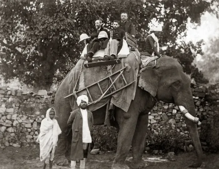 Framed Print : Europeans on an elephant, India, circa 1890 Framed Print : Europeans on an elephant, India, circa 1890