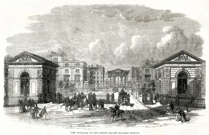 Framed Print : Euston Square - Railway Station Entrance, London 1870 Framed Print : Euston Square - Railway Station Entrance, London 1870
