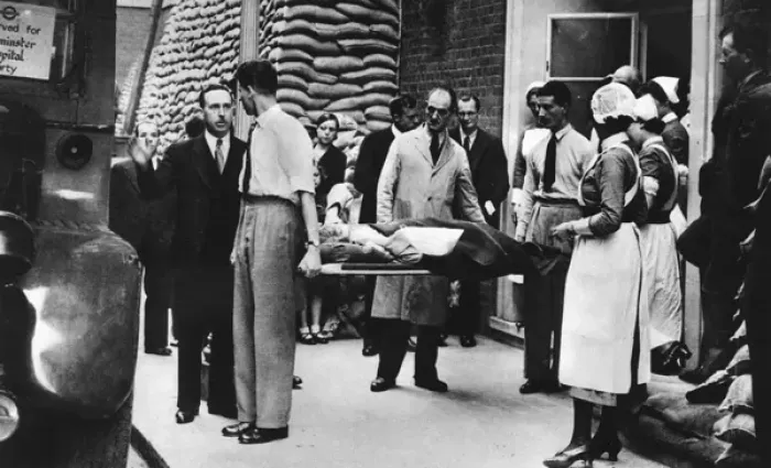 Framed Print : Evacuating hospital patients in World War Two Framed Print : Evacuating hospital patients in World War Two