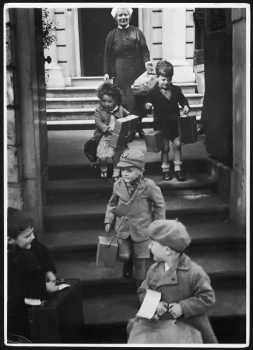 Framed Print : Evacuees and Matron Framed Print : Evacuees and Matron