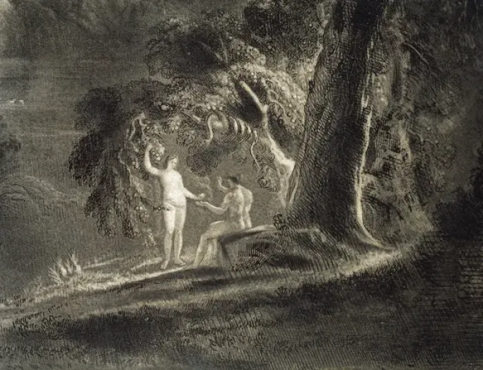 Framed Print : Eve gives Adam the forbidden fruit. Paradise Lost by John Mi Framed Print : Eve gives Adam the forbidden fruit. Paradise Lost by John Mi