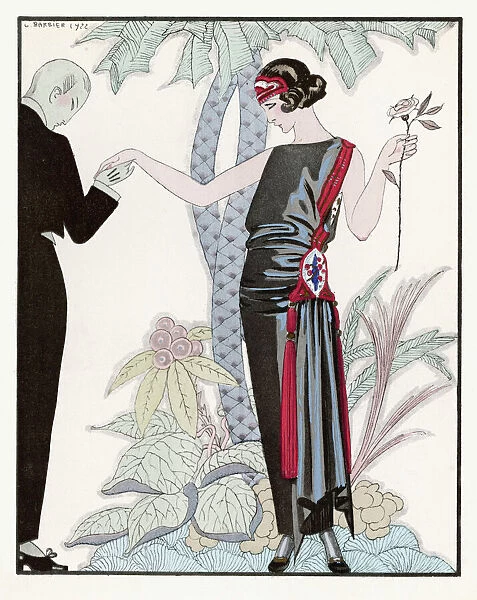 Evening Dress 1922. Sleeveless, slash neck Chinese or orientally inspired