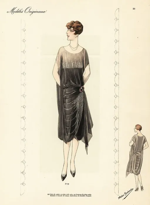 Framed Print : Evening dress of black crepe voile on black crepe satin Framed Print : Evening dress of black crepe voile on black crepe satin