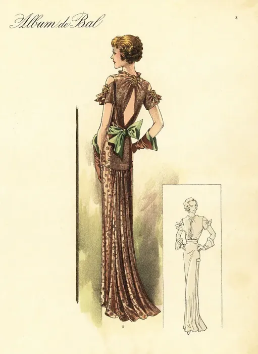 Framed Print : Evening dress of brocaded taffetas, 1935 Framed Print : Evening dress of brocaded taffetas, 1935