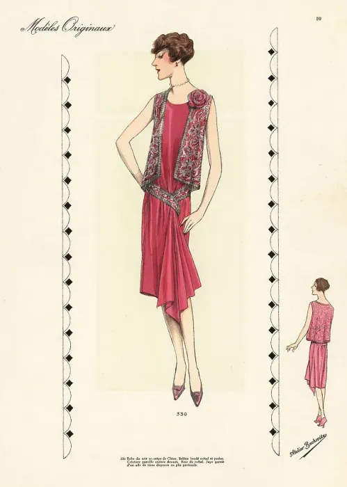 Framed Print : Evening dress of crepe de Chine with embroidered vest Framed Print : Evening dress of crepe de Chine with embroidered vest