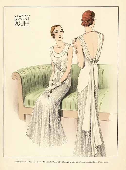 Framed Print : Evening dress in white Romaine crepe by Maggy Rouff, 1931 Framed Print : Evening dress in white Romaine crepe by Maggy Rouff, 1931