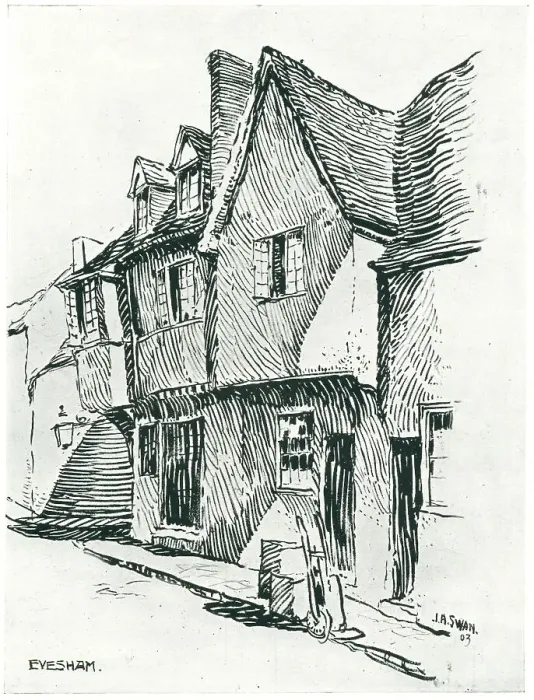 Framed Print : Evesham. An architectural illustration of some houses in the market town of Evesham Framed Print : Evesham. An architectural illustration of some houses in the market town of Evesham