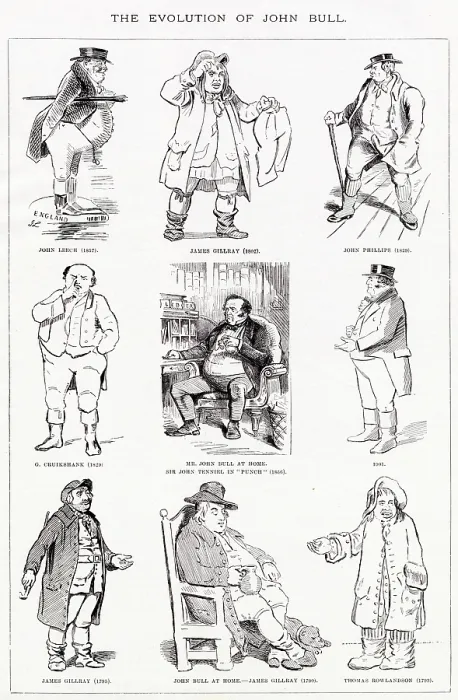 Framed Print : Evolutionary look at sketches made in the 18th and 19th century of the well know caricature John Bull by different artists. Date: 1857 - 1793 Framed Print : Evolutionary look at sketches made in the 18th and 19th century of the well know caricature John Bull by different artists. Date: 1857 - 1793