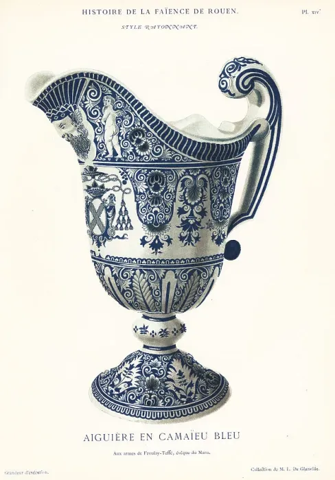 Framed Print : Ewer in blue camaieu, festoon style, Rouen, 18th century Framed Print : Ewer in blue camaieu, festoon style, Rouen, 18th century