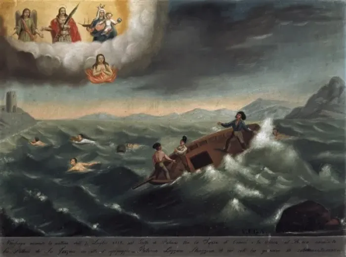 Framed Print : Ex-voto with scene of a shipwreck. Italian folk Framed Print : Ex-voto with scene of a shipwreck. Italian folk