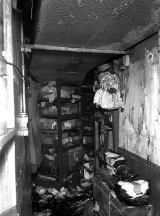 Framed Print : An example of a room with fire damage, WW2 Framed Print : An example of a room with fire damage, WW2