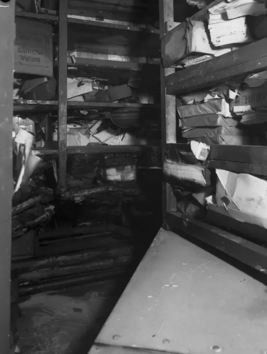 Framed Print : An example of a room with fire damage, WW2 Framed Print : An example of a room with fire damage, WW2