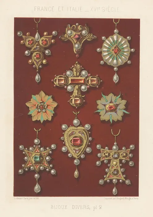 Framed Print : Examples of pendants, France and Italy, 16th century Framed Print : Examples of pendants, France and Italy, 16th century