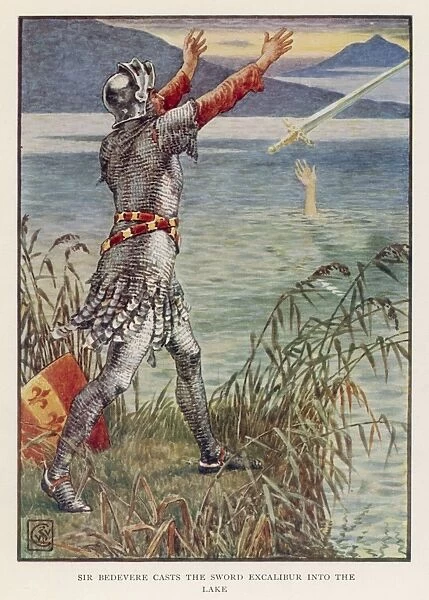 Excalibur Returned. Sir Bedevere casts the sword Excalibur back into the lake