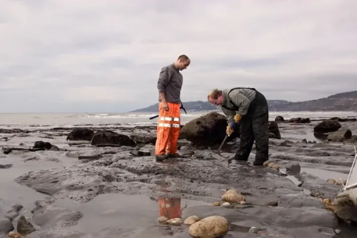 Framed Print : Excavating at Charmouth