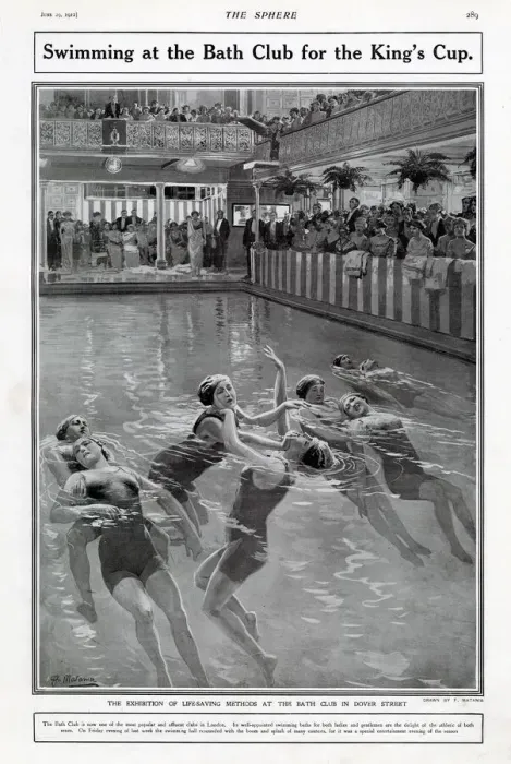 Framed Print : Exhibition of life-saving techniques at the Bath Club in Dover Street Framed Print : Exhibition of life-saving techniques at the Bath Club in Dover Street