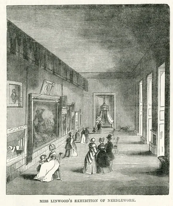 Framed Print : Exhibition of needlework by Mary Linwood, London