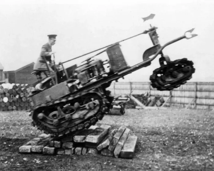 Framed Print : Experimenting with tank tracks, WW1 Framed Print : Experimenting with tank tracks, WW1