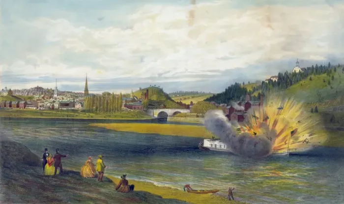Framed Print : Explosion of the Alfred Thomas at Easton PA. March 6th 1860 Framed Print : Explosion of the Alfred Thomas at Easton PA. March 6th 1860