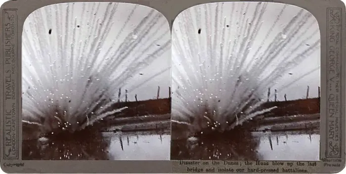 Framed Print : Explosion of a bridge on Western Front, WW1 Framed Print : Explosion of a bridge on Western Front, WW1