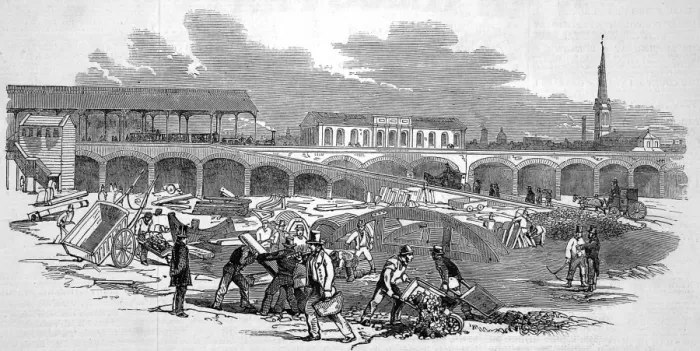 Framed Print : Extension of South Western railway to Waterloo Bridge Framed Print : Extension of South Western railway to Waterloo Bridge