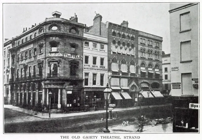 Framed Print : Exterior of the Gaiety Theatre, Strand, London. Date: circa 1885 Framed Print : Exterior of the Gaiety Theatre, Strand, London. Date: circa 1885