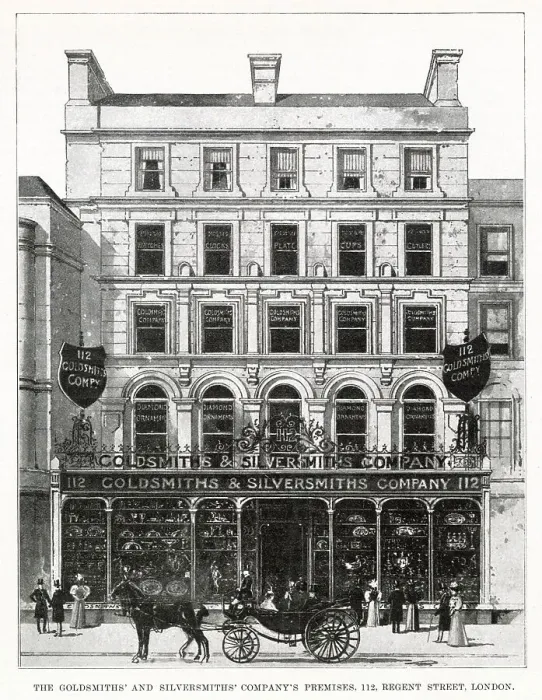 Framed Print : Exterior of Goldsmiths and Silversmiths Company, premises at 112 Regent Street, London. Date: 1898