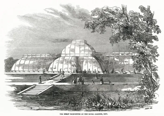 Framed Print : Exterior of the Great Palm-House at Royal Gardens. Date: 1848 Framed Print : Exterior of the Great Palm-House at Royal Gardens. Date: 1848