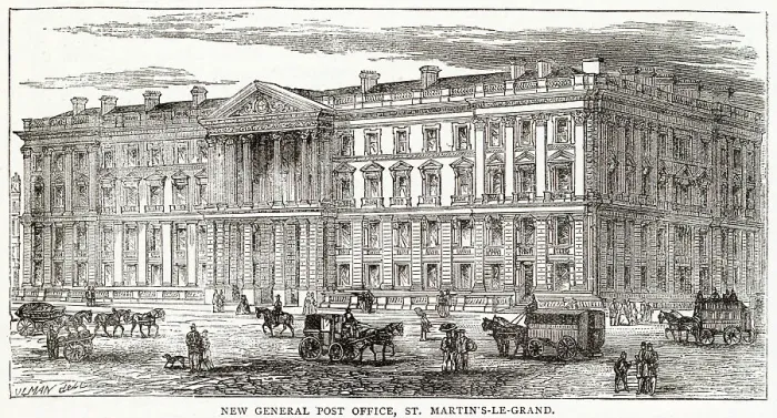 Framed Print : Exterior of the new General Post Office, St Martin's-Le-Grand, London Framed Print : Exterior of the new General Post Office, St Martin's-Le-Grand, London