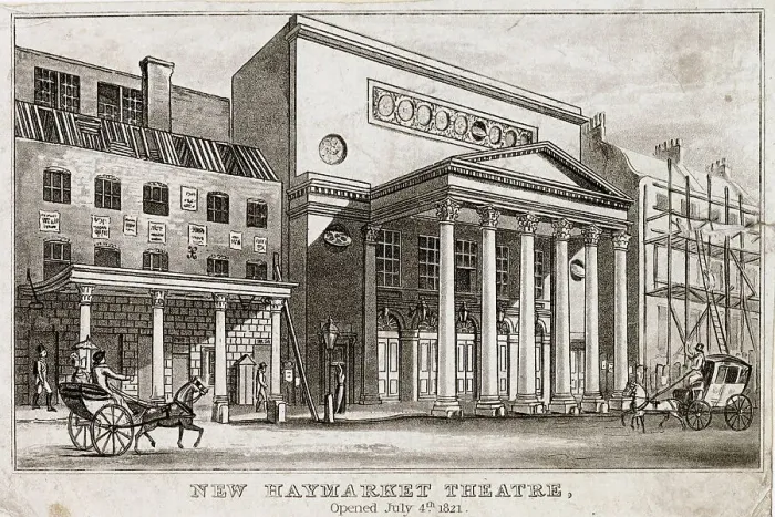 Framed Print : Exterior of the new Haymarket Theatre, London. Date: July 1821 Framed Print : Exterior of the new Haymarket Theatre, London. Date: July 1821