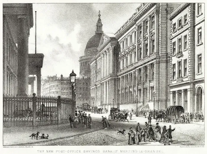 Framed Print : Exterior new Post Office, savings Bank, St Martin's-Le-Grand, London Framed Print : Exterior new Post Office, savings Bank, St Martin's-Le-Grand, London