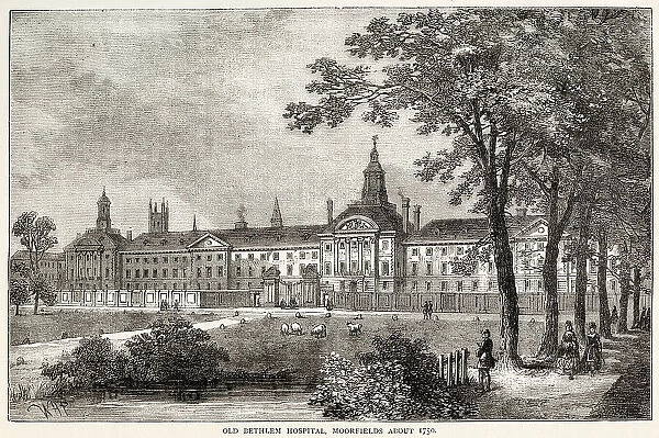 Exterior of Old Bethlem Hospital, Moorfields, London. Date: 1750s