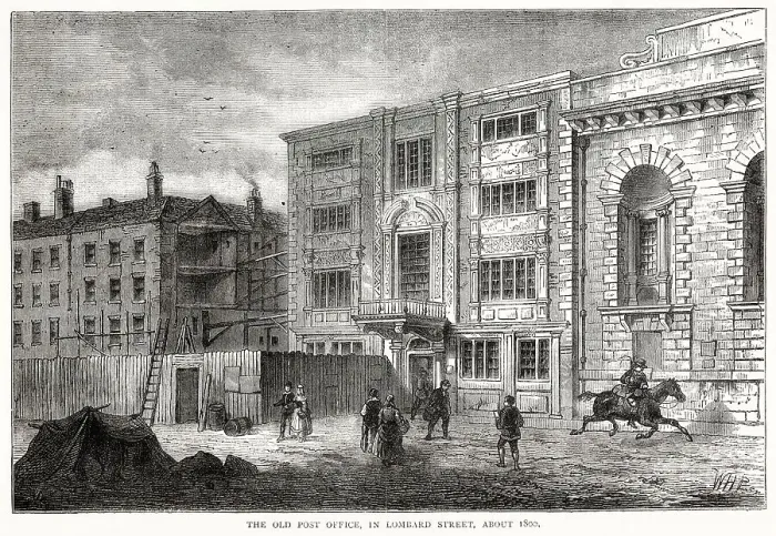 Framed Print : Exterior of the Old Post Office, Lombard Street, London. Date: circa 1800 Framed Print : Exterior of the Old Post Office, Lombard Street, London. Date: circa 1800