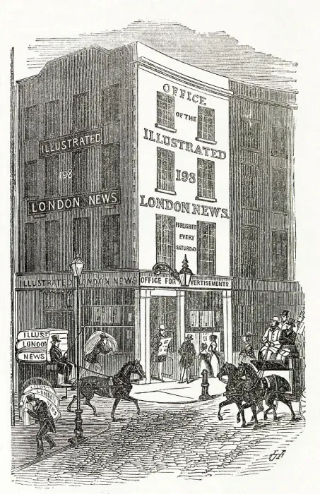 Framed Print : Exterior of the publishing office of The Illustrated London News, at 198 Strand on the corner with Milford Lane London. When it was first established the weekly news magazine was publishing every Saturday