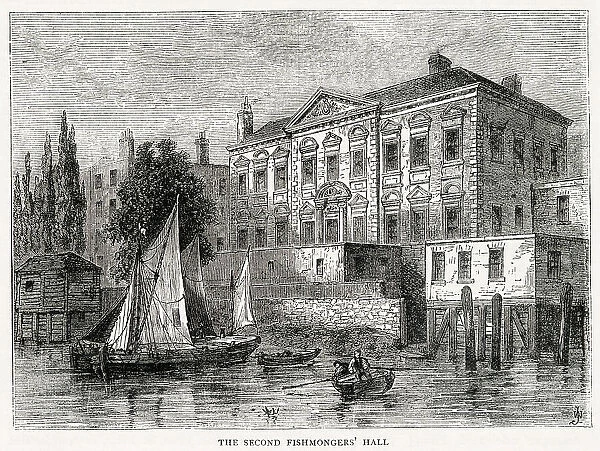 Exterior of the Second Fishmonger's Hall, London, fronted towards the River Thames Though usually ascribed to Sir Christopher Wren, was built by a Mr. Jerman, who was also the arthitect of Drapers Hall and the second Royal Exchange