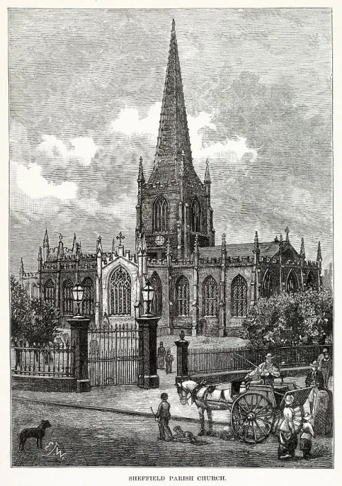 Framed Print : Exterior of Sheffield Parish Church, Yorkshire. Date: 1877 Framed Print : Exterior of Sheffield Parish Church, Yorkshire. Date: 1877