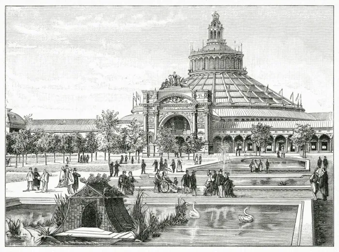 Framed Print : Exterior of the Vienna Universal Exhibition, entrance and grounds. Date: 1873 Framed Print : Exterior of the Vienna Universal Exhibition, entrance and grounds. Date: 1873